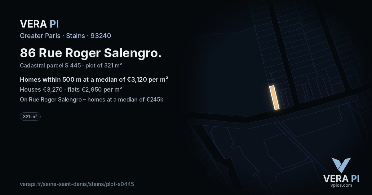 86 Rue Roger Salengro, Stains at night – the plot lit, the parcels around coloured by the prices near them