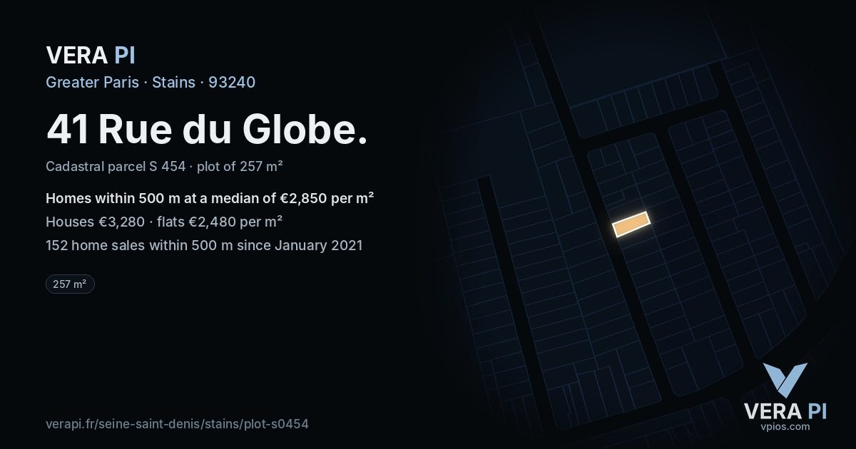 41 Rue du Globe, Stains at night – the plot lit, the parcels around coloured by the prices near them