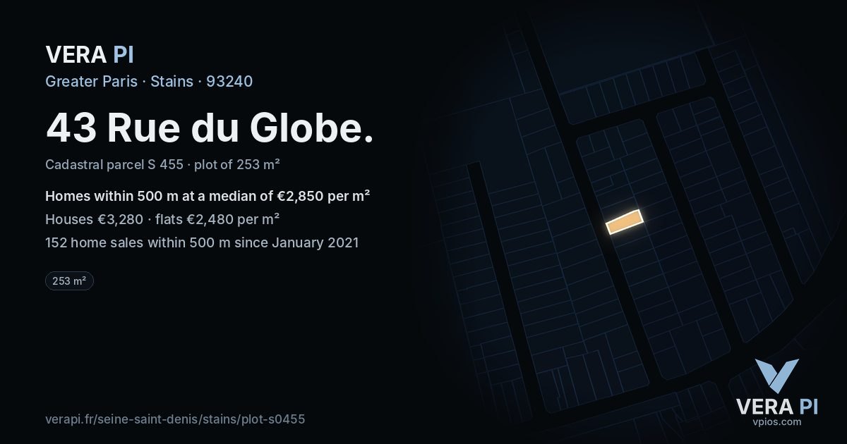 43 Rue du Globe, Stains at night – the plot lit, the parcels around coloured by the prices near them