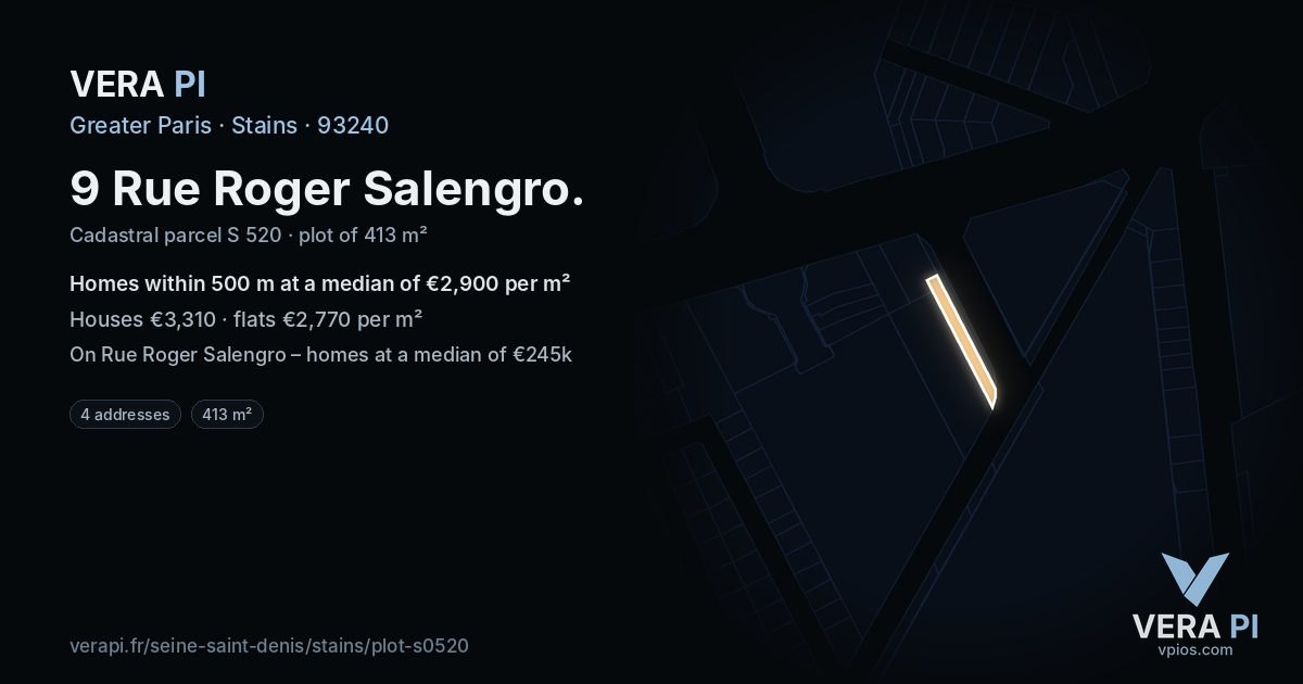 9 Rue Roger Salengro, Stains at night – the plot lit, the parcels around coloured by the prices near them