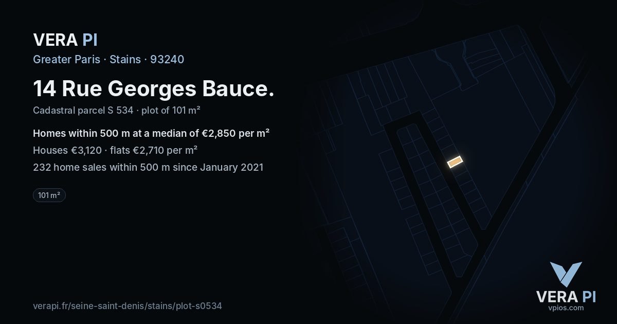14 Rue Georges Bauce, Stains at night – the plot lit, the parcels around coloured by the prices near them