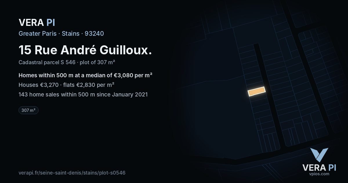 15 Rue André Guilloux, Stains at night – the plot lit, the parcels around coloured by the prices near them