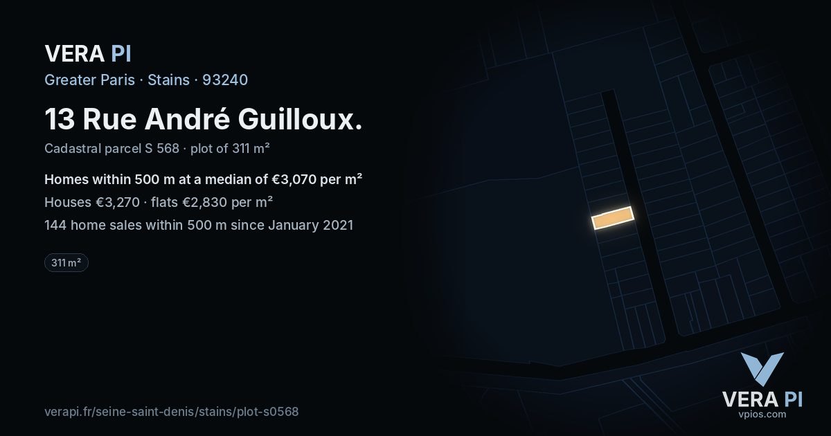 13 Rue André Guilloux, Stains at night – the plot lit, the parcels around coloured by the prices near them