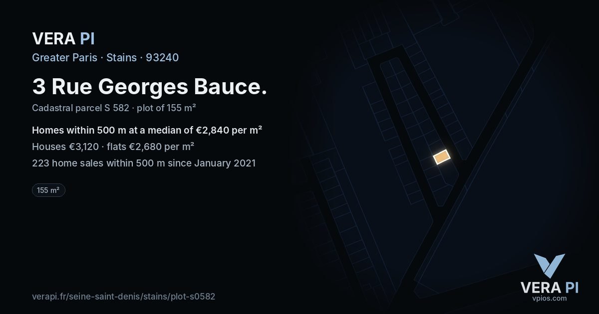 3 Rue Georges Bauce, Stains at night – the plot lit, the parcels around coloured by the prices near them