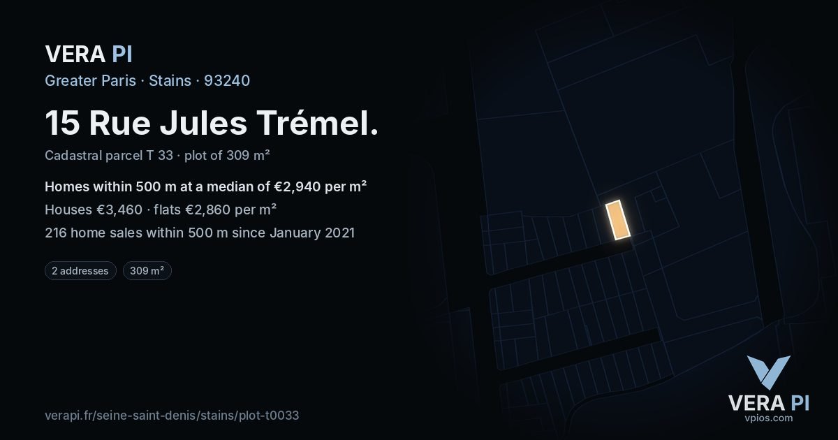 15 Rue Jules Trémel, Stains at night – the plot lit, the parcels around coloured by the prices near them