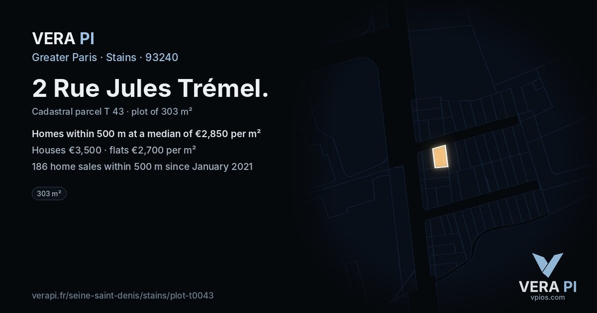 2 Rue Jules Trémel, Stains at night – the plot lit, the parcels around coloured by the prices near them