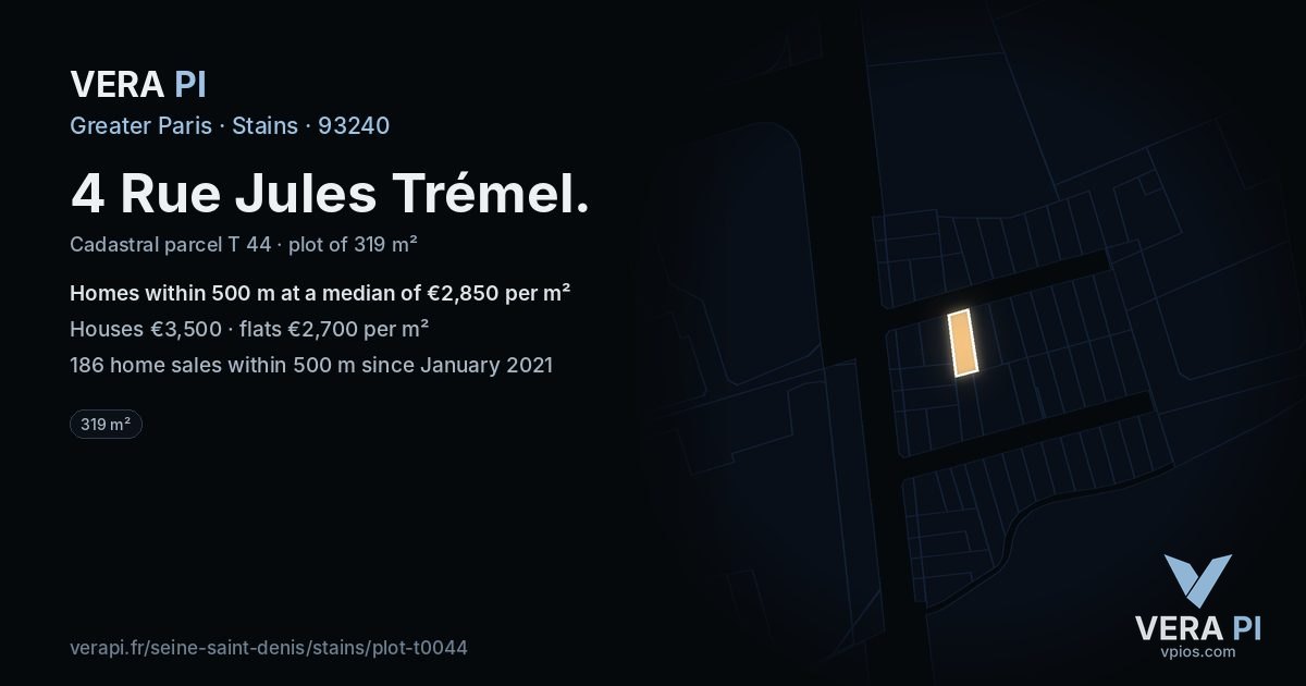 4 Rue Jules Trémel, Stains at night – the plot lit, the parcels around coloured by the prices near them