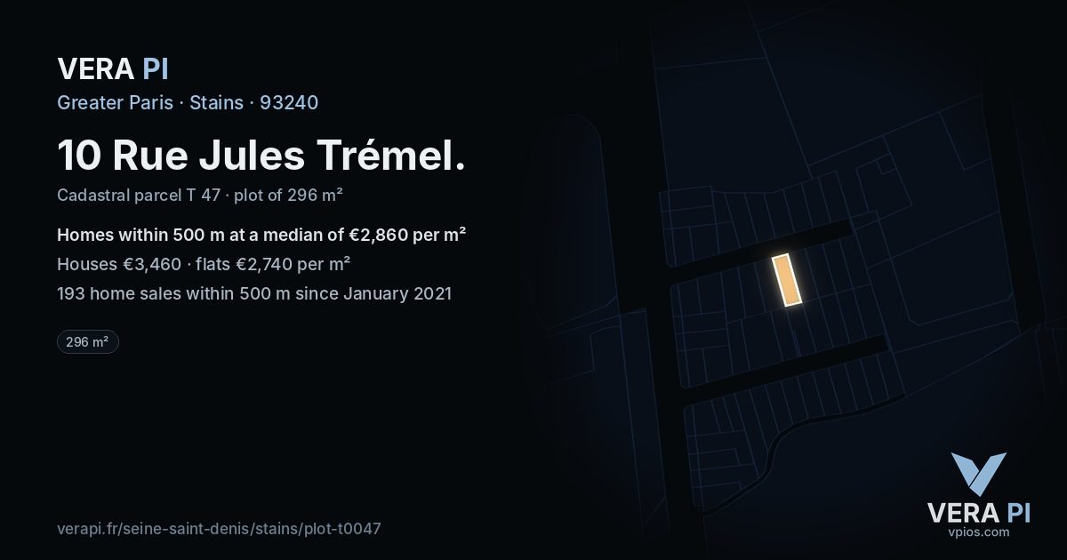 10 Rue Jules Trémel, Stains at night – the plot lit, the parcels around coloured by the prices near them