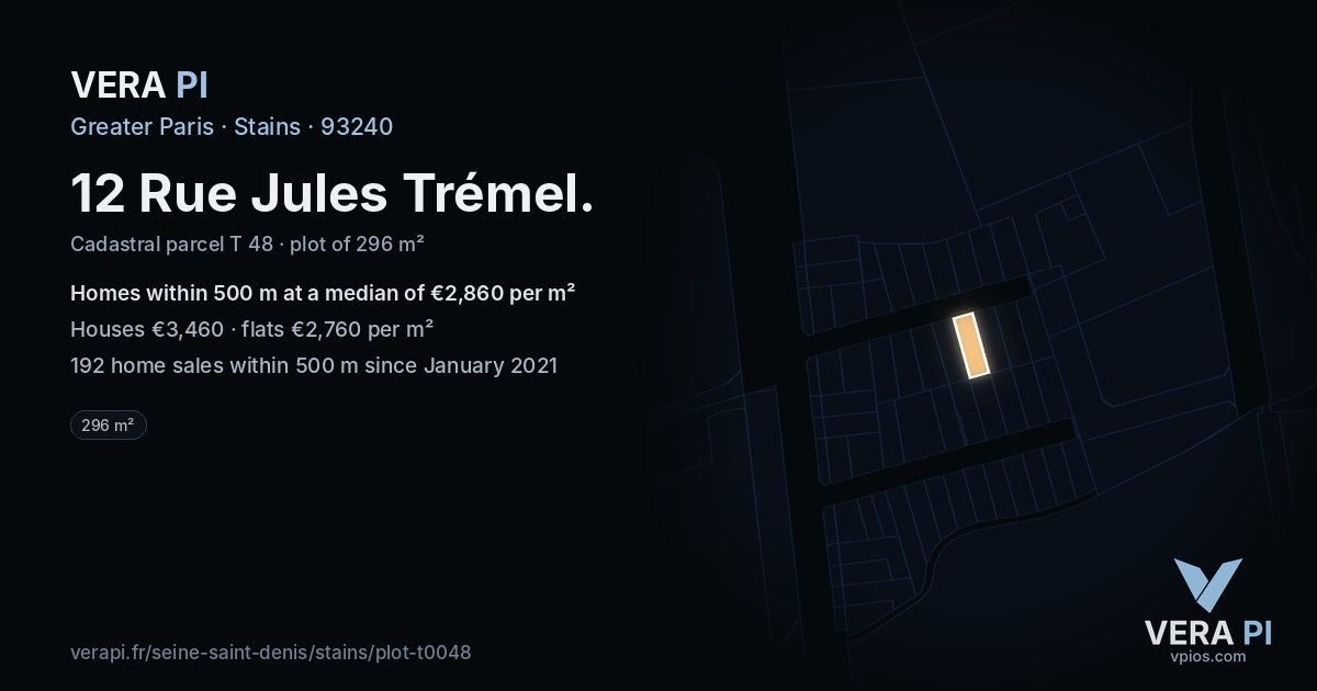 12 Rue Jules Trémel, Stains at night – the plot lit, the parcels around coloured by the prices near them