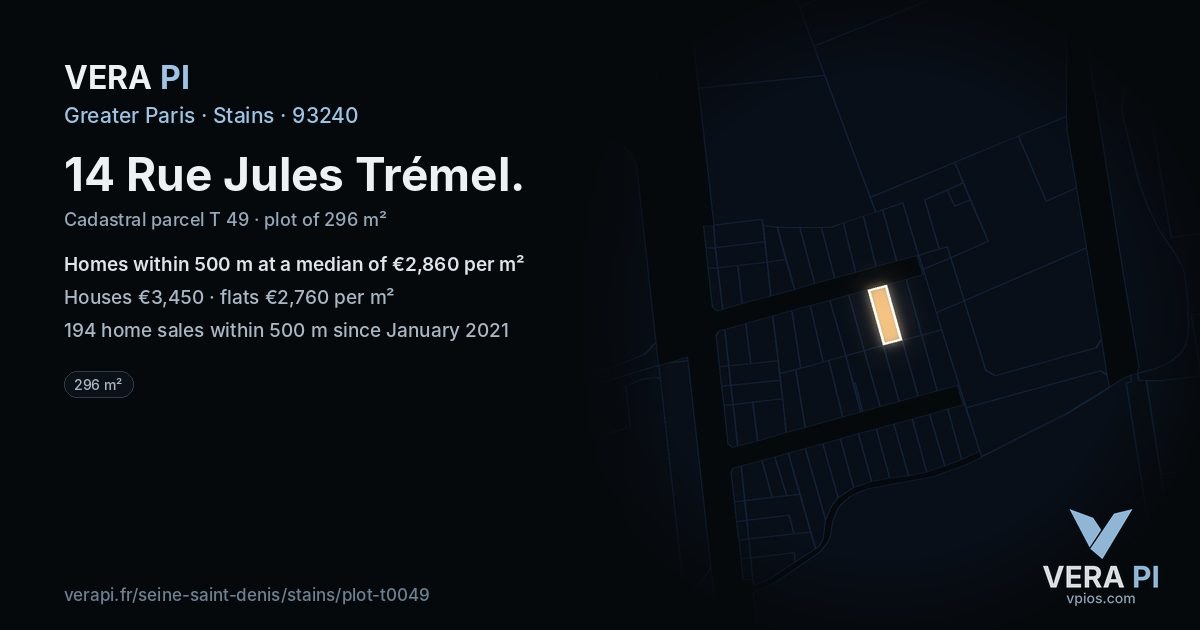 14 Rue Jules Trémel, Stains at night – the plot lit, the parcels around coloured by the prices near them