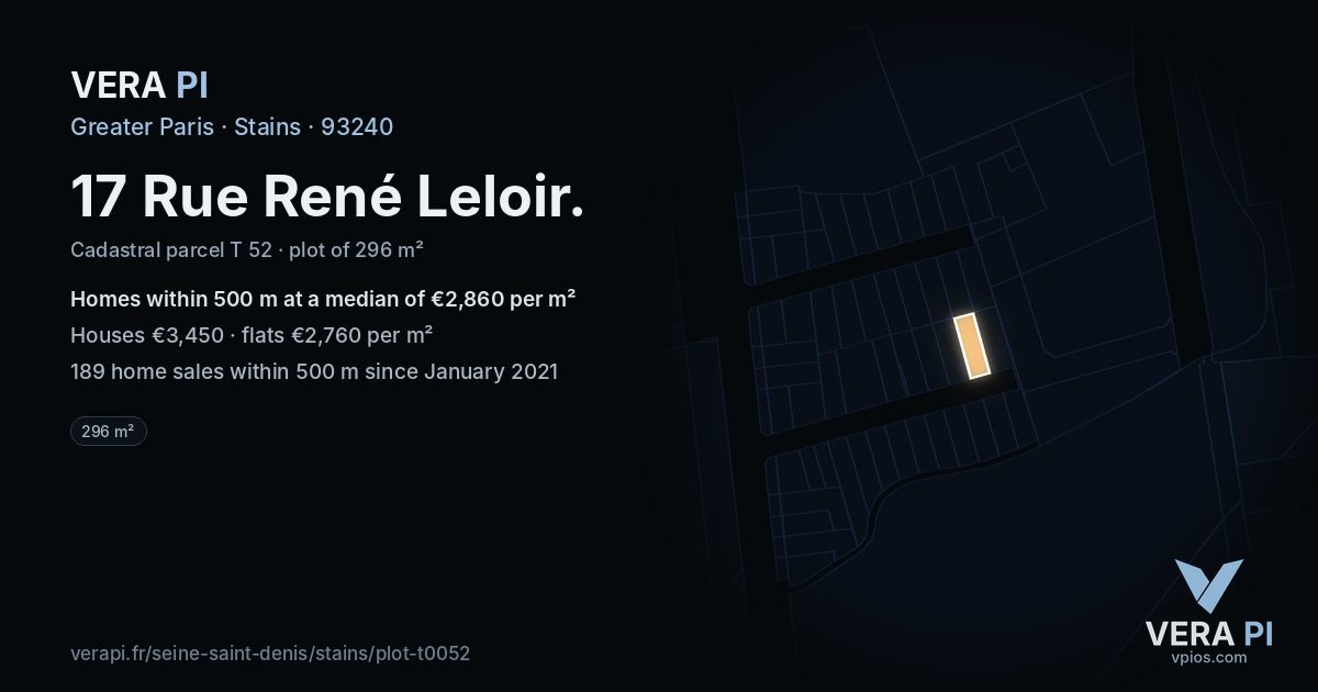 17 Rue René Leloir, Stains at night – the plot lit, the parcels around coloured by the prices near them