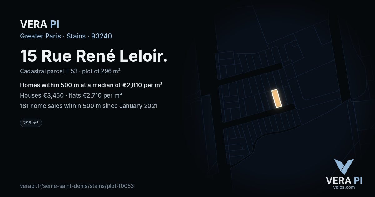 15 Rue René Leloir, Stains at night – the plot lit, the parcels around coloured by the prices near them