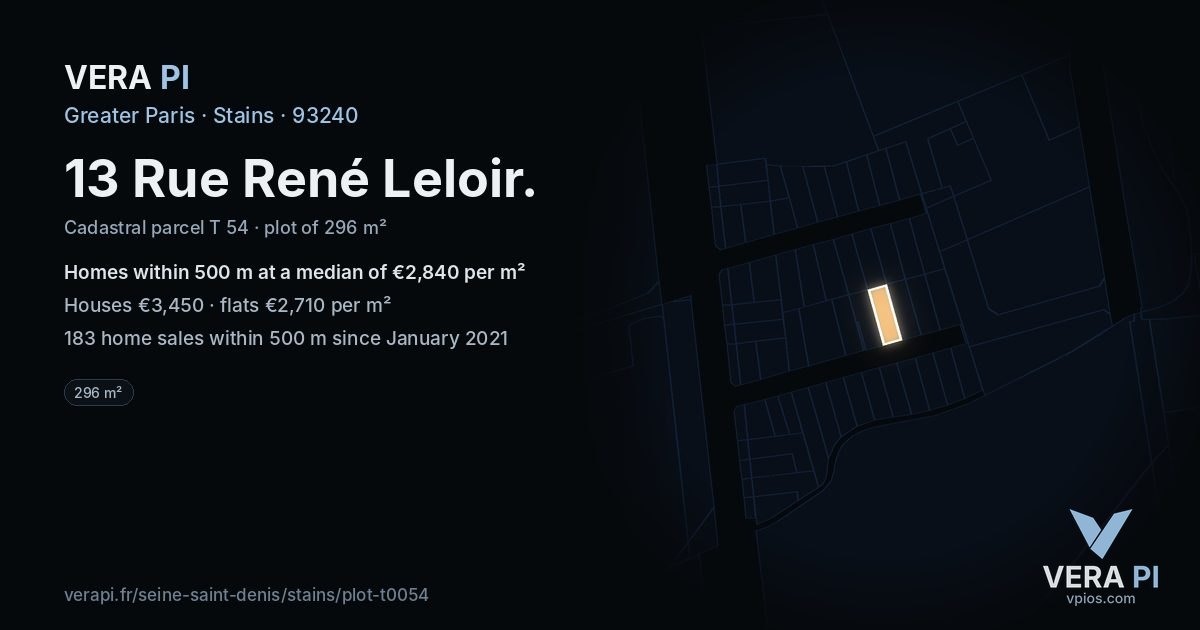 13 Rue René Leloir, Stains at night – the plot lit, the parcels around coloured by the prices near them