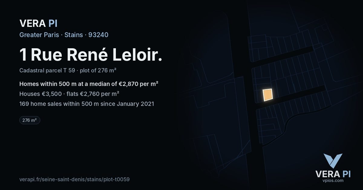 1 Rue René Leloir, Stains at night – the plot lit, the parcels around coloured by the prices near them