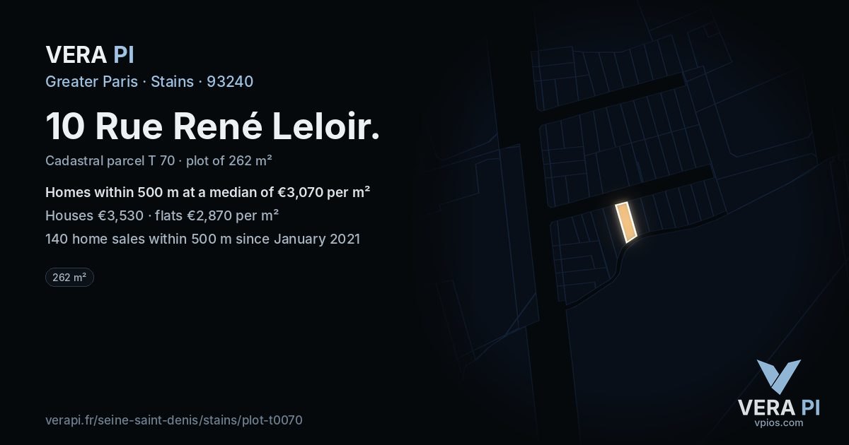 10 Rue René Leloir, Stains at night – the plot lit, the parcels around coloured by the prices near them