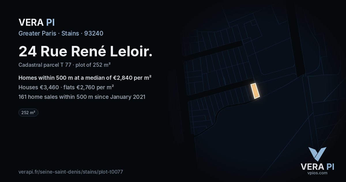 24 Rue René Leloir, Stains at night – the plot lit, the parcels around coloured by the prices near them