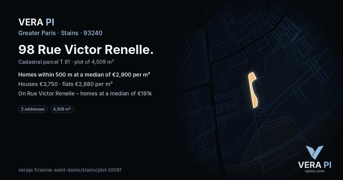 98 Rue Victor Renelle, Stains at night – the plot lit, the parcels around coloured by the prices near them