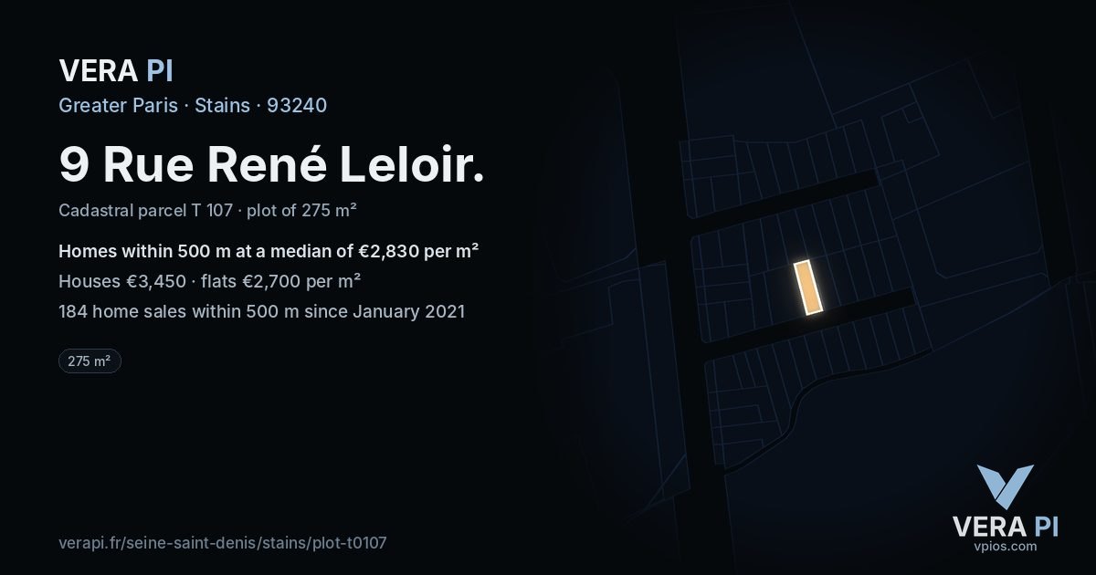 9 Rue René Leloir, Stains at night – the plot lit, the parcels around coloured by the prices near them