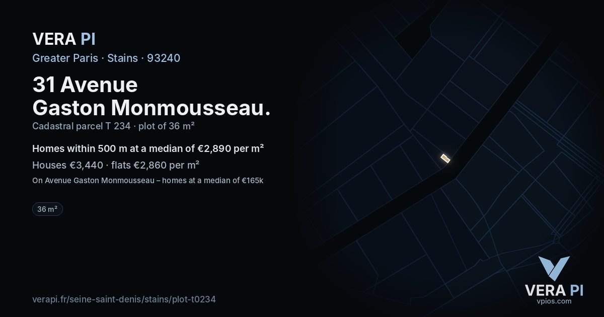 31 Avenue Gaston Monmousseau, Stains at night – the plot lit, the parcels around coloured by the prices near them