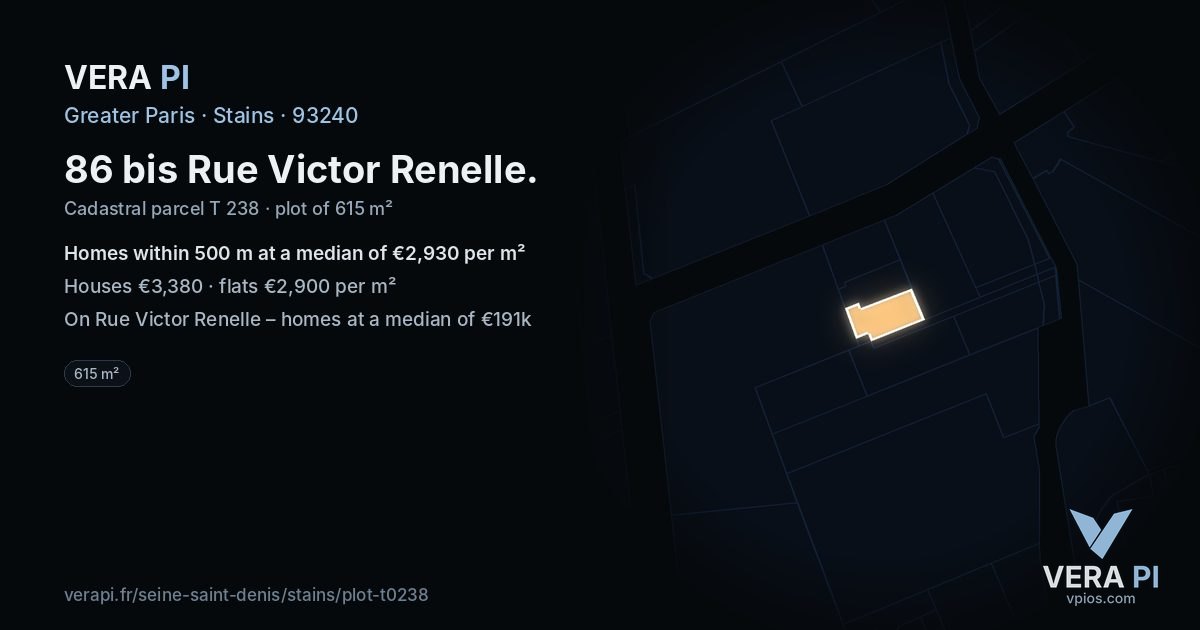 86 bis Rue Victor Renelle, Stains at night – the plot lit, the parcels around coloured by the prices near them