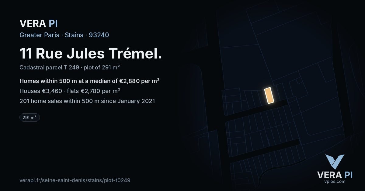 11 Rue Jules Trémel, Stains at night – the plot lit, the parcels around coloured by the prices near them