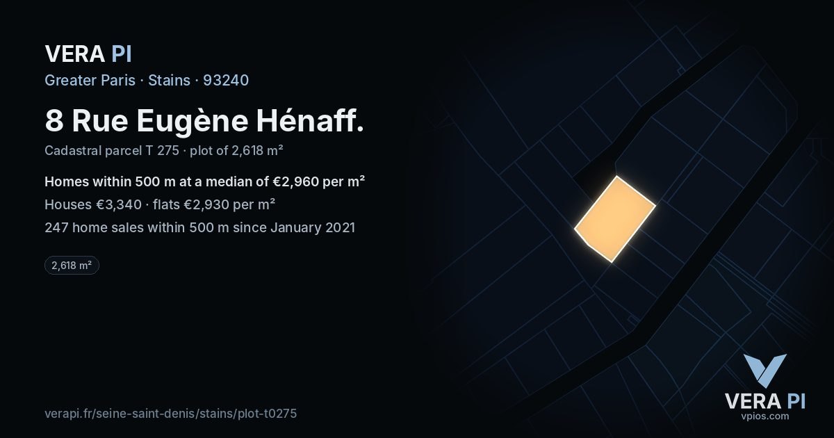 8 Rue Eugène Hénaff, Stains at night – the plot lit, the parcels around coloured by the prices near them