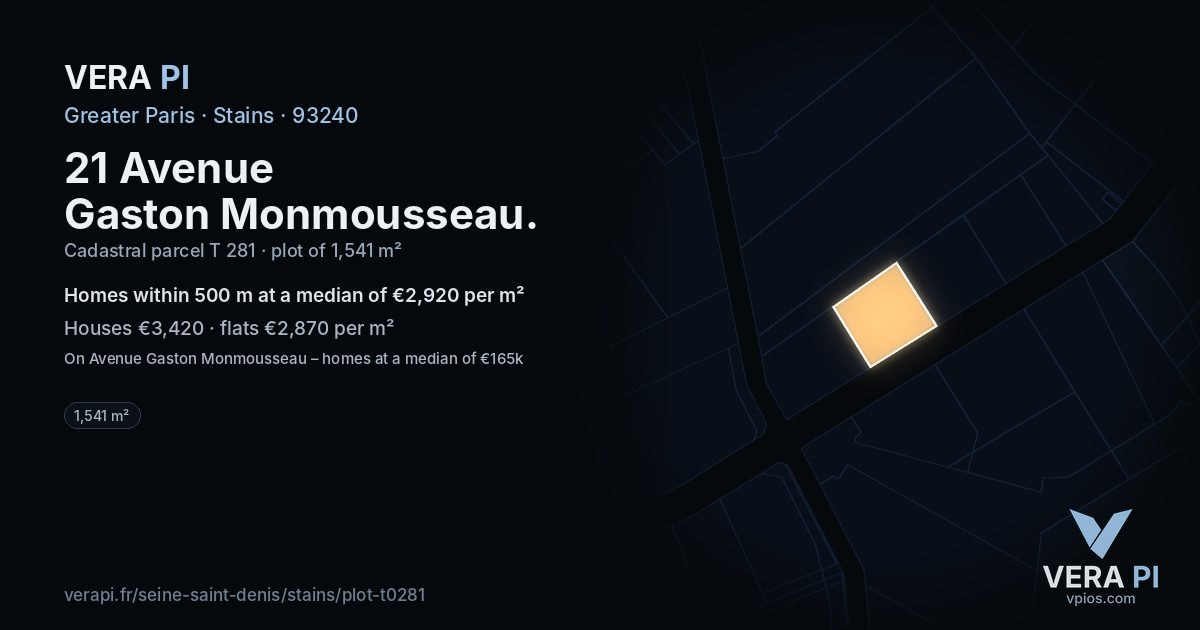 21 Avenue Gaston Monmousseau, Stains at night – the plot lit, the parcels around coloured by the prices near them