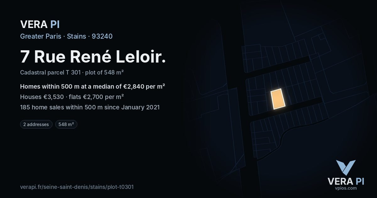 7 Rue René Leloir, Stains at night – the plot lit, the parcels around coloured by the prices near them