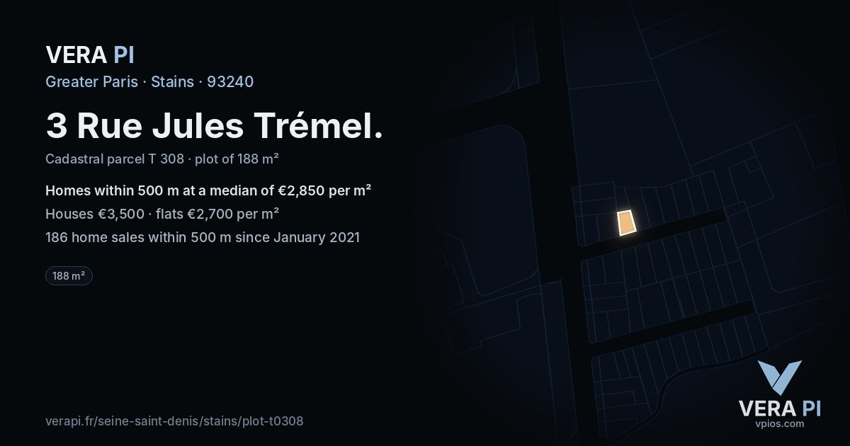 3 Rue Jules Trémel, Stains at night – the plot lit, the parcels around coloured by the prices near them