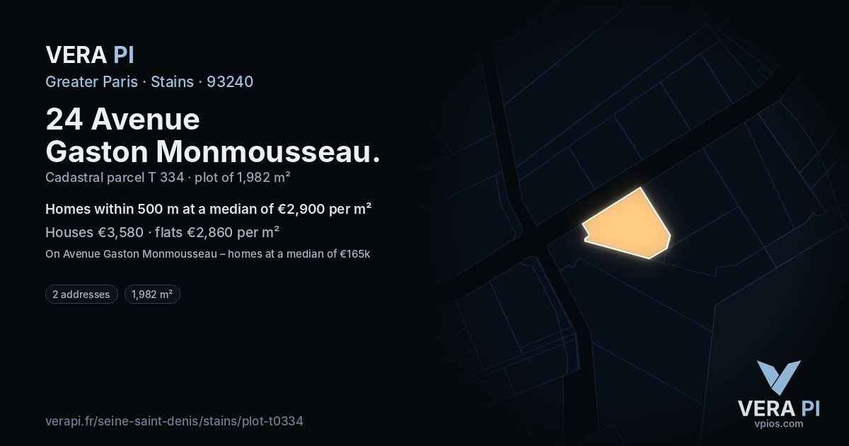 24 Avenue Gaston Monmousseau, Stains at night – the plot lit, the parcels around coloured by the prices near them
