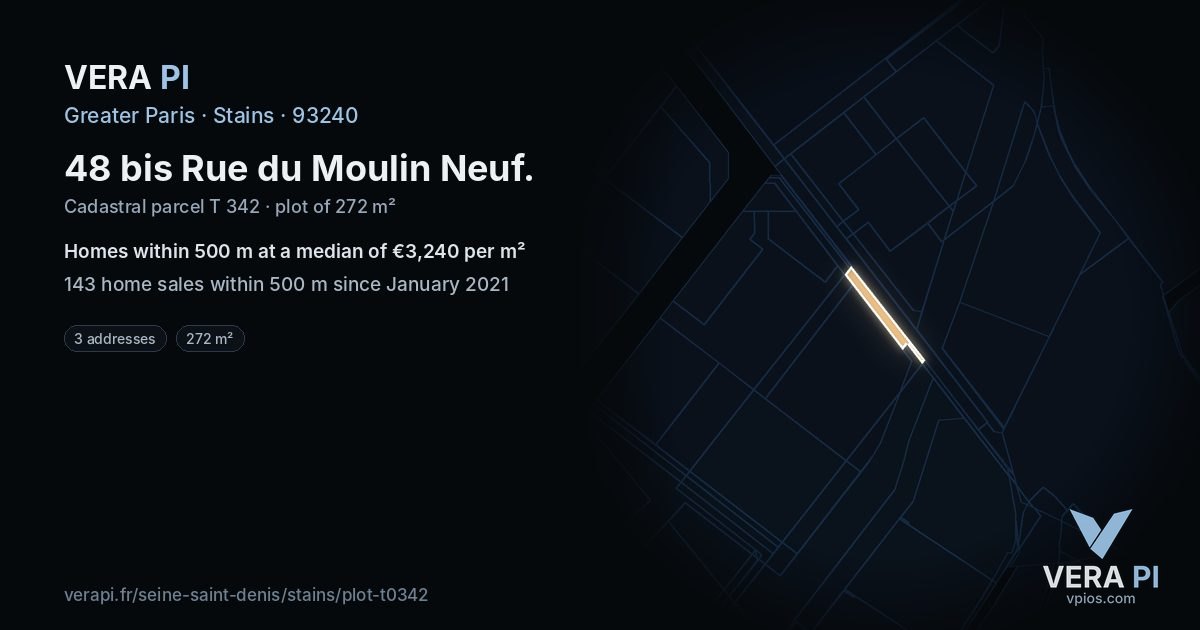 48 bis Rue du Moulin Neuf, Stains at night – the plot lit, the parcels around coloured by the prices near them