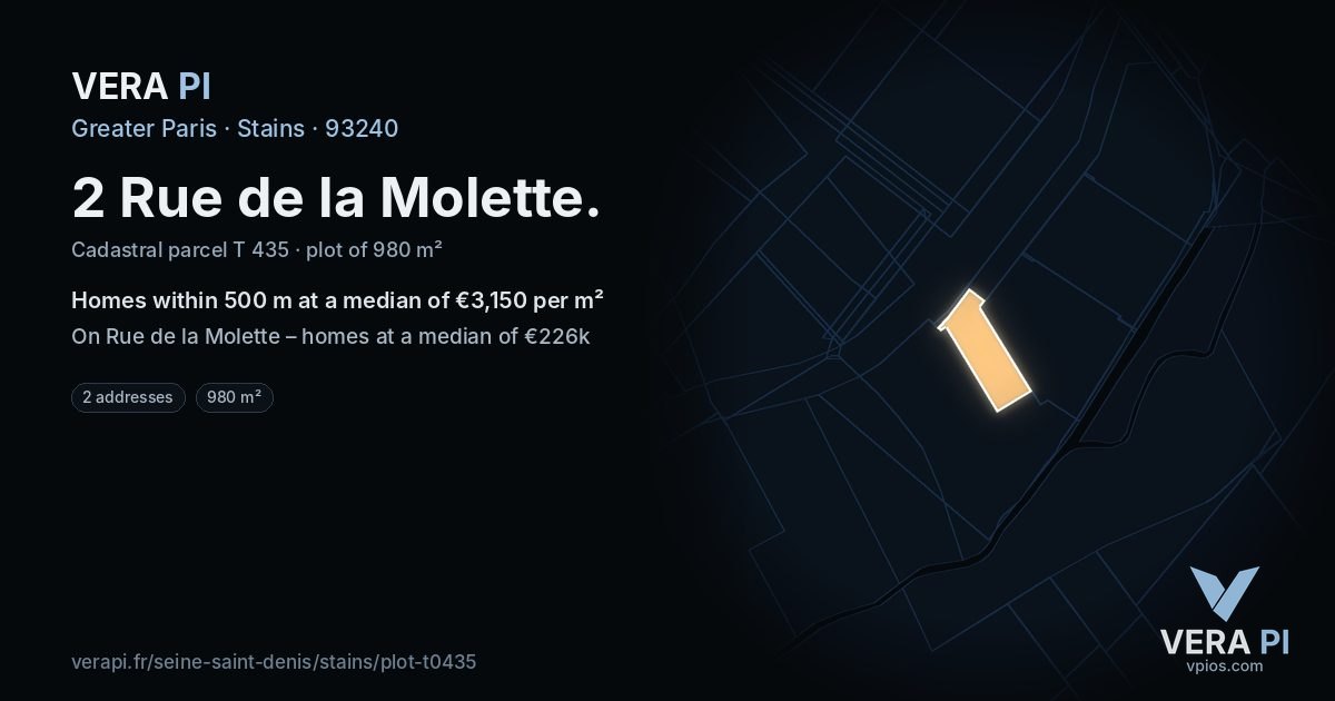 2 Rue de la Molette, Stains at night – the plot lit, the parcels around coloured by the prices near them