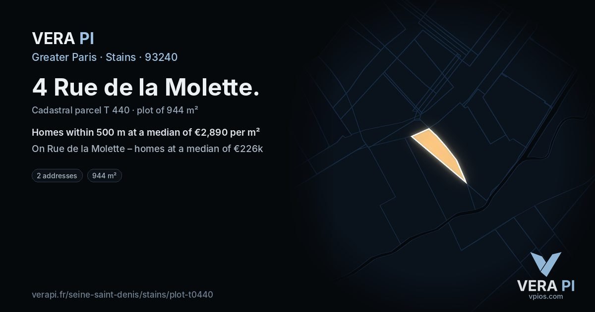4 Rue de la Molette, Stains at night – the plot lit, the parcels around coloured by the prices near them