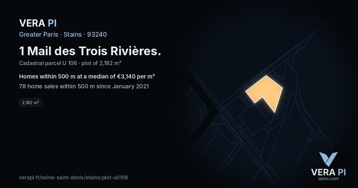 1 Mail des Trois Rivières, Stains at night – the plot lit, the parcels around coloured by the prices near them