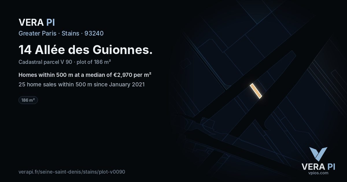 14 Allée des Guionnes, Stains at night – the plot lit, the parcels around coloured by the prices near them