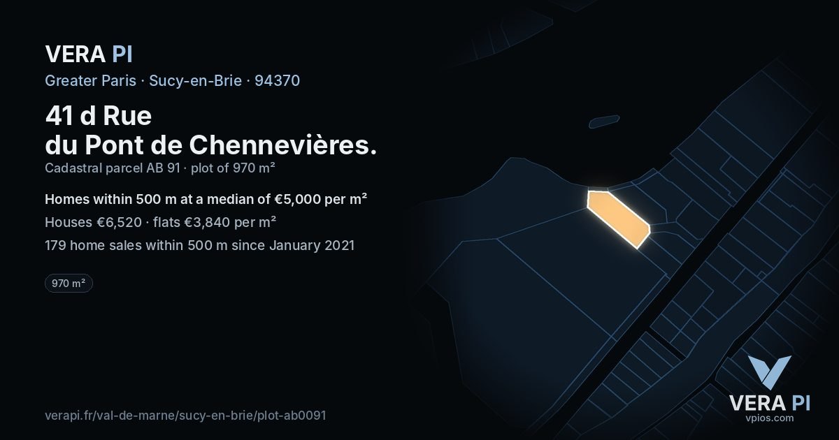 41 d Rue du Pont de Chennevières, Sucy-en-Brie at night – the plot lit, the parcels around coloured by the prices near them
