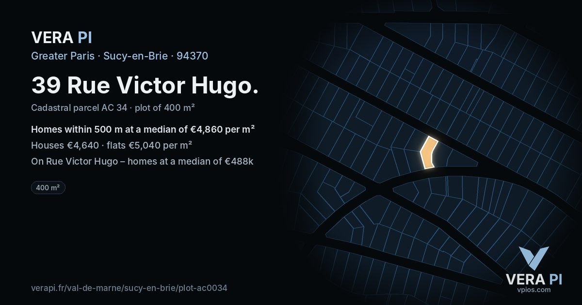 39 Rue Victor Hugo, Sucy-en-Brie at night – the plot lit, the parcels around coloured by the prices near them