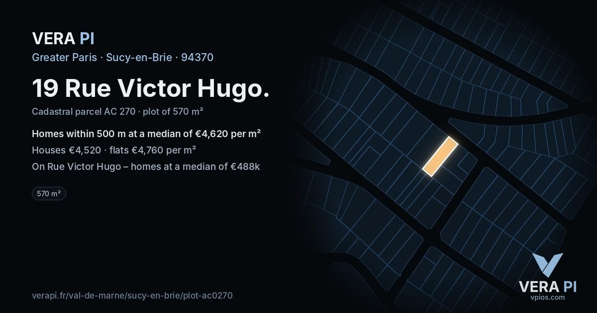 19 Rue Victor Hugo, Sucy-en-Brie at night – the plot lit, the parcels around coloured by the prices near them