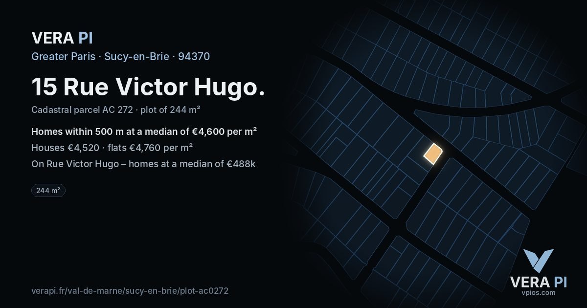 15 Rue Victor Hugo, Sucy-en-Brie at night – the plot lit, the parcels around coloured by the prices near them