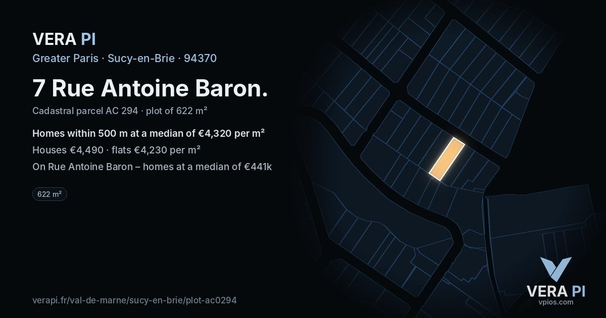 7 Rue Antoine Baron, Sucy-en-Brie at night – the plot lit, the parcels around coloured by the prices near them