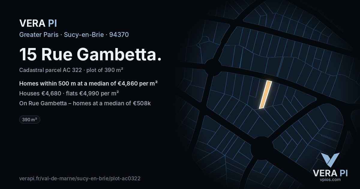 15 Rue Gambetta, Sucy-en-Brie at night – the plot lit, the parcels around coloured by the prices near them