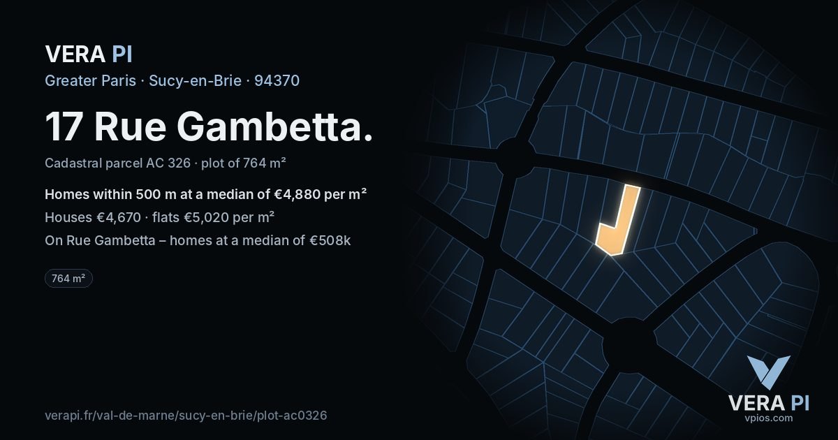17 Rue Gambetta, Sucy-en-Brie at night – the plot lit, the parcels around coloured by the prices near them