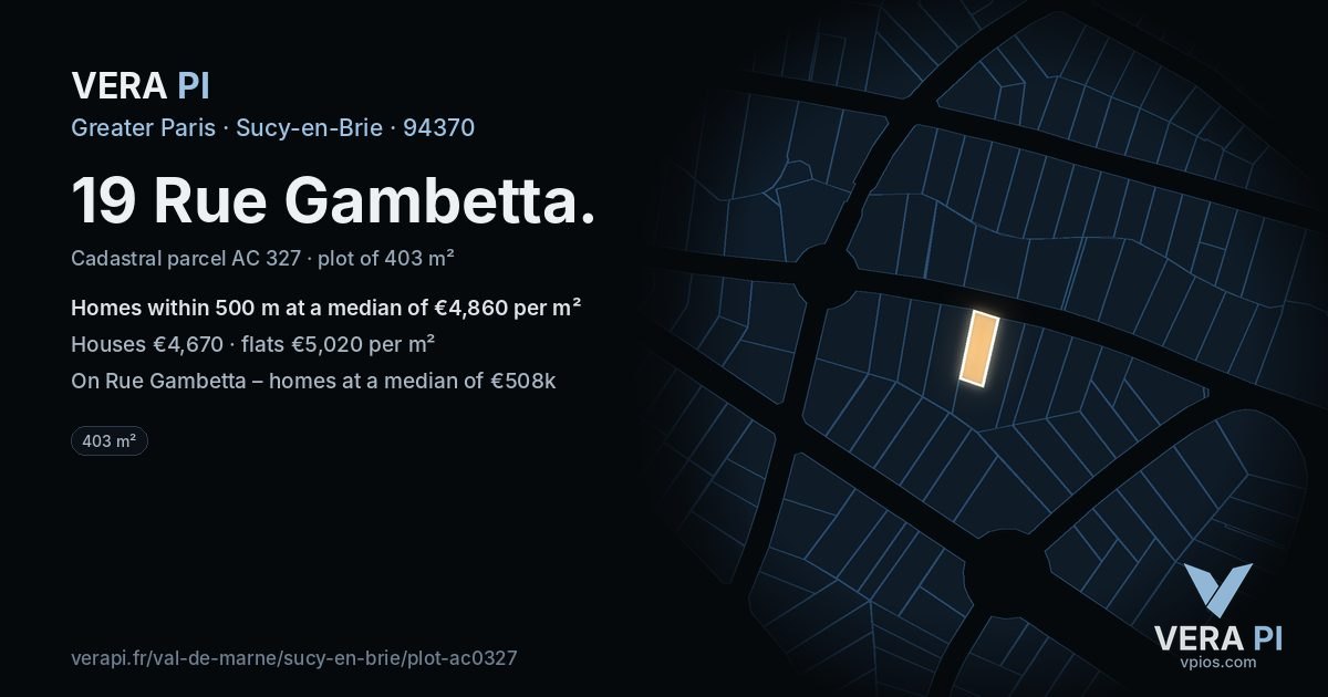 19 Rue Gambetta, Sucy-en-Brie at night – the plot lit, the parcels around coloured by the prices near them