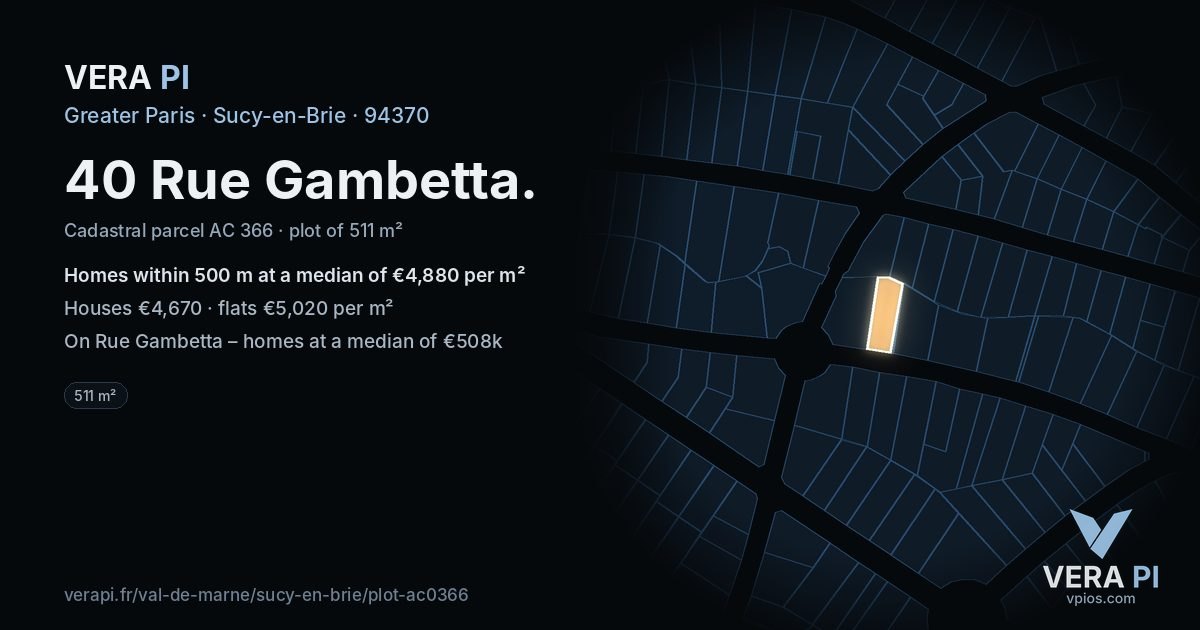 40 Rue Gambetta, Sucy-en-Brie at night – the plot lit, the parcels around coloured by the prices near them