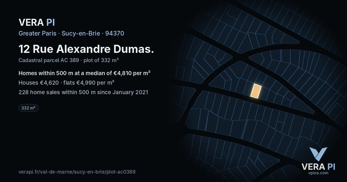12 Rue Alexandre Dumas, Sucy-en-Brie at night – the plot lit, the parcels around coloured by the prices near them