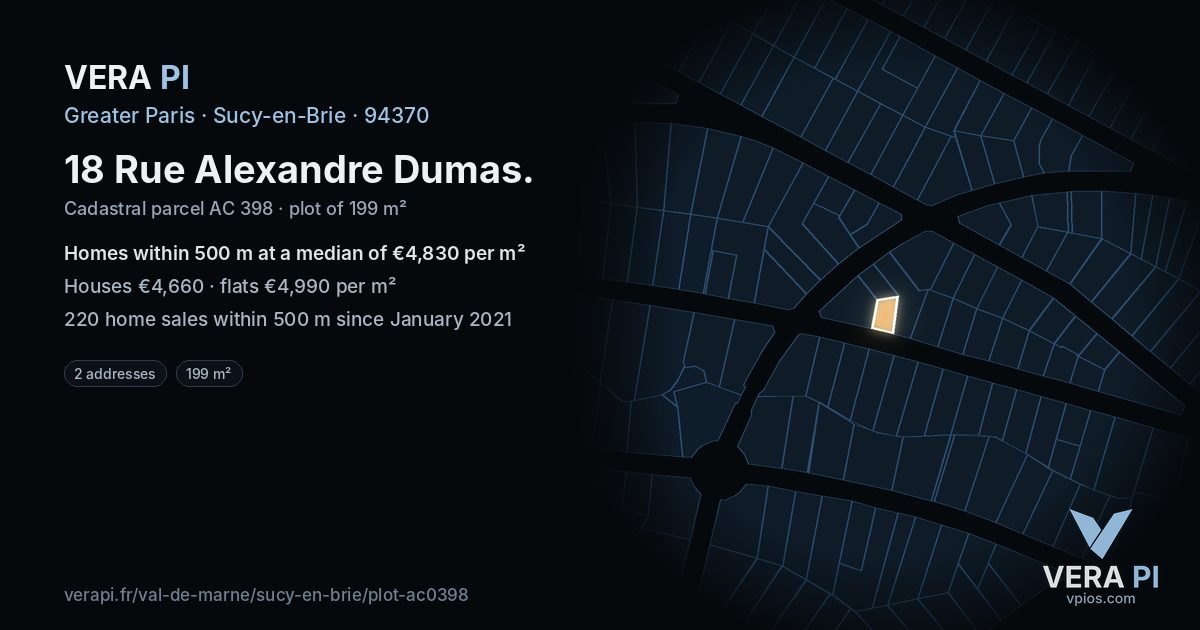 18 Rue Alexandre Dumas, Sucy-en-Brie at night – the plot lit, the parcels around coloured by the prices near them