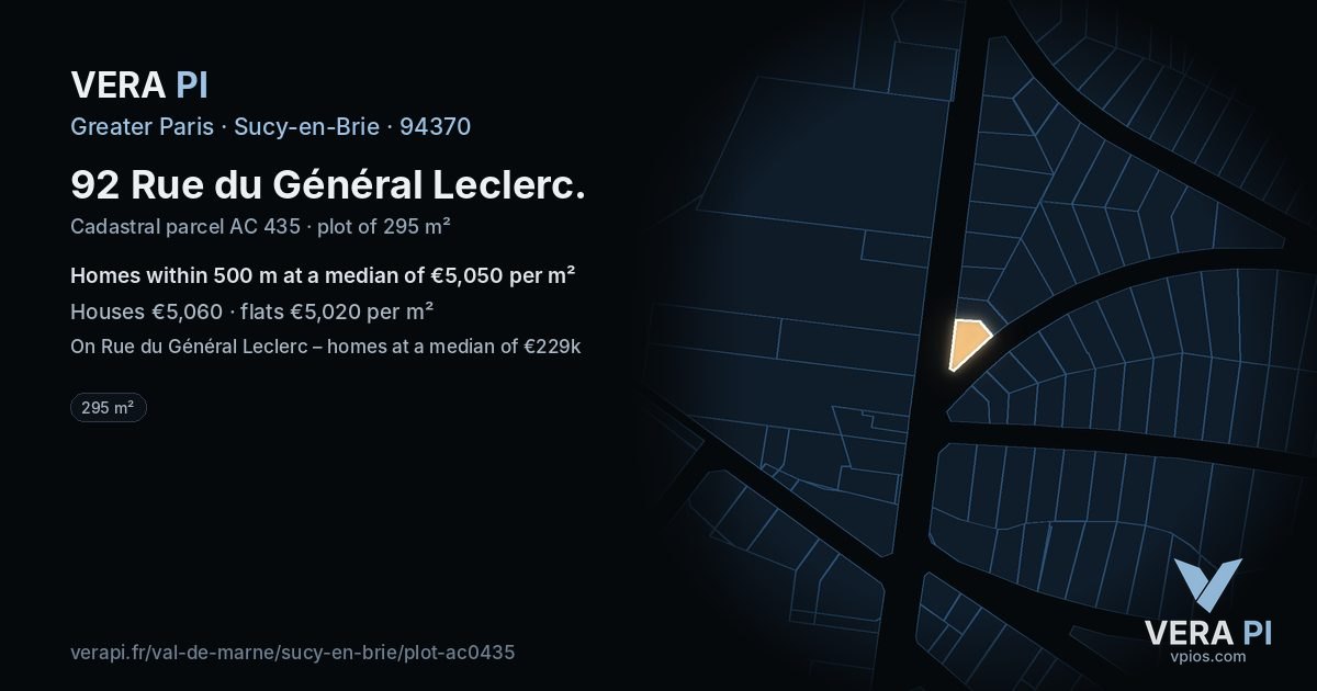 92 Rue du Général Leclerc, Sucy-en-Brie at night – the plot lit, the parcels around coloured by the prices near them