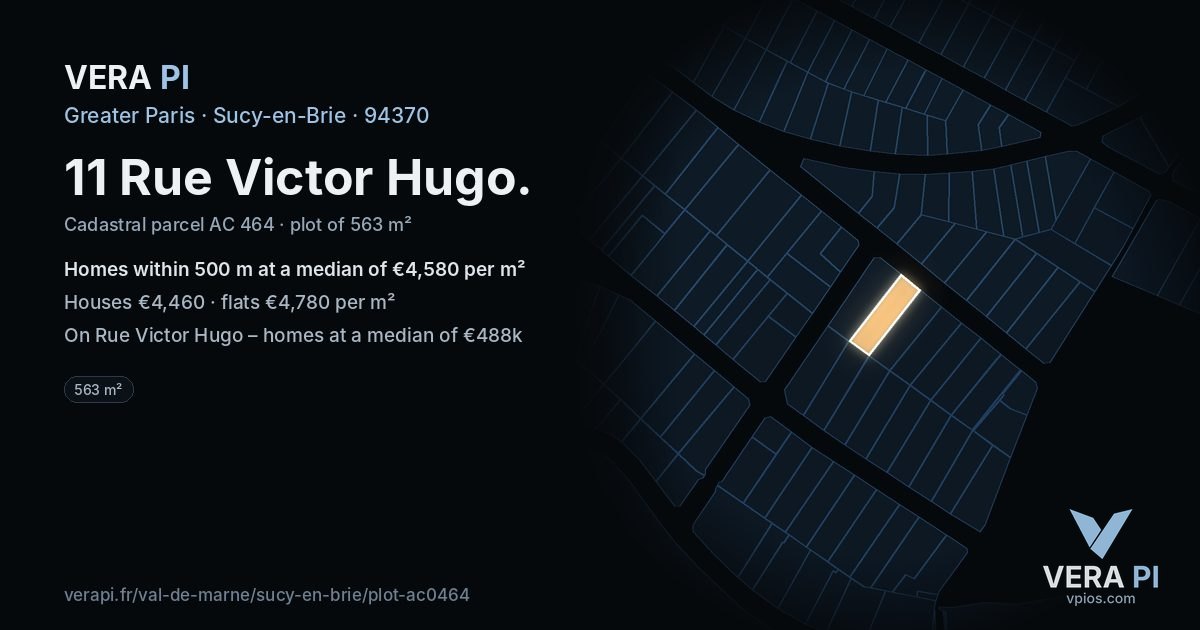 11 Rue Victor Hugo, Sucy-en-Brie at night – the plot lit, the parcels around coloured by the prices near them