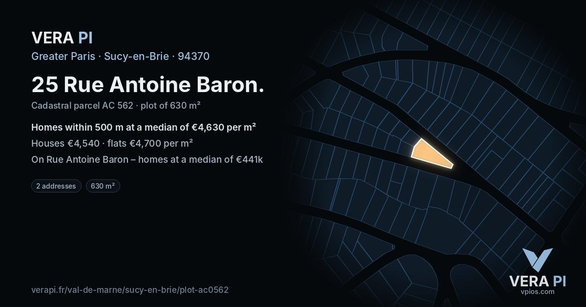 25 Rue Antoine Baron, Sucy-en-Brie at night – the plot lit, the parcels around coloured by the prices near them