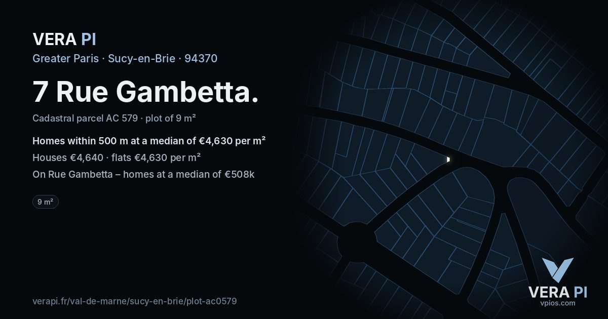 7 Rue Gambetta, Sucy-en-Brie at night – the plot lit, the parcels around coloured by the prices near them